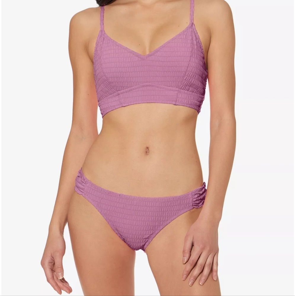 JESSICA SIMPSON Rose Dust Sock It To Ya Smocked Hipster Bikini Bottoms Sz S NWT